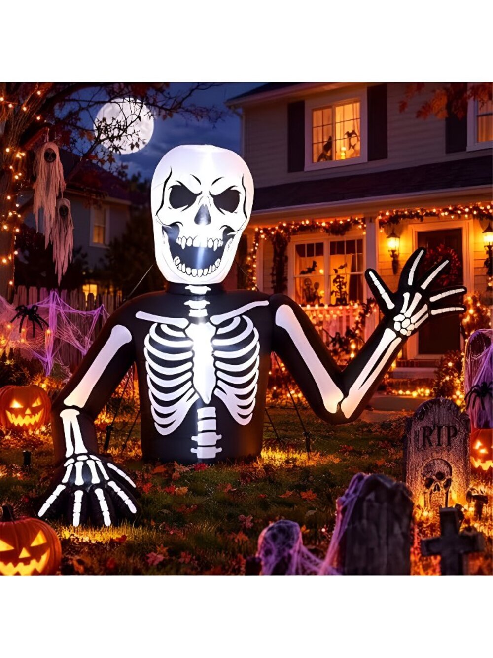 Jenaai Halloween Inflatable Archway with LED Lights, Skeleton, 5.4 ft